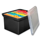 File Tote, 14-1/8"x18"x10-13/16", Black w/ Clear Lid