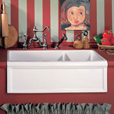 Luberon Fireclay Double Apron Front Farmhouse Sink with Drain