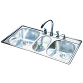 43" x 22" 18 Gauge Stainless Steel Triple Bowl Kitchen Sink