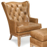 Tufted Back Leather Chair and Ottoman