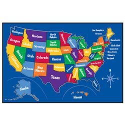 US Map Kids Play Rug in Blue