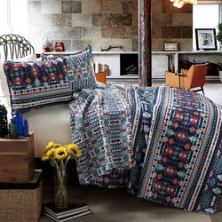 Layla 3 Piece Orange/Blue Quilt Set