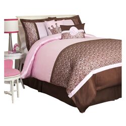 Leopard Juvy Comforter Set in Brown & Pink