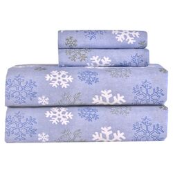 Snowflake Printed Flannel Sheet Set in Blue