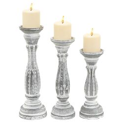 3 Piece Wood Candlesticks Set in Grey