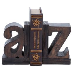 A to Z Wood Bookend in Brown (Set of 2)
