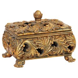 Textured Leaf Decorative Keeping Box in Antique Gold