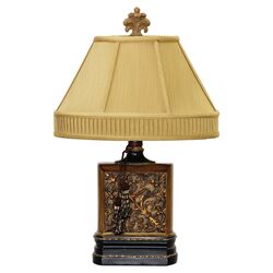 Carved Block Table Lamp in Burnished Gold