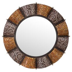 Round Metal Wall Mirror in Antique Silver & Amber