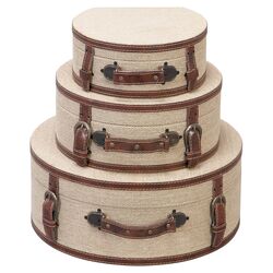 3 Piece Burlap Decorative Suitcase Set in Brown & Beige