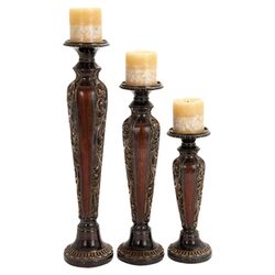 Toscana Polystone 3 Piece Candlestick Set in Brown