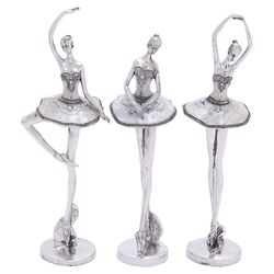 3 Piece Polystone Ballet Dancer Set in Silver