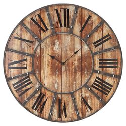 Round Metal Wood Clock in Brown