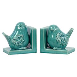 Ceramic Bird Bookend in Torquoise (Set of 2)