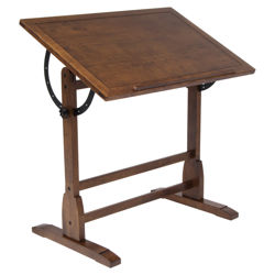 Open Box Price Vintage Wood Drafting Table in Rustic Oak