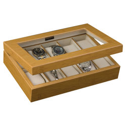 Open Box Price Logan Glass Top Watch Box in Bamboo