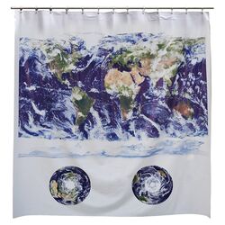Astro View World Map Shower Curtain in Blue & White