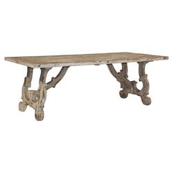 Hand Carved Distressed Pine Table in Antique White