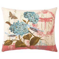 Floral Birds Pillow in Salmon