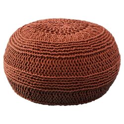 Cable Knit Pouf Ottoman in Rust