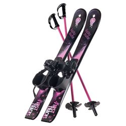 Kid's Beginner Snow Skis & Poles in Pink & Black