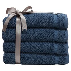 Luxury Hotel & Spa Herringbone Weave Hand Towel in Blue (Set of 4)