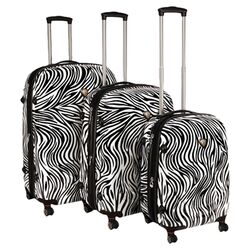 Montego Bay Zebra 3 Piece Luggage Set in Black & White