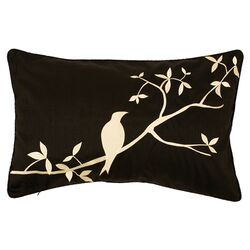 Perched Bird Pillow in Black & Ivory