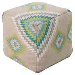 Square Pouf in Tan & Aloe