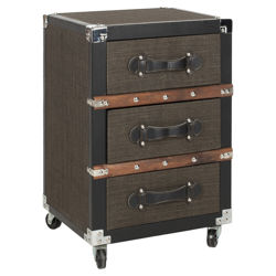 Lewis 3 Drawer Rolling Nightstand in Black & Brown Lewis 3 Drawer Rolling Nightstand in Black & Brown