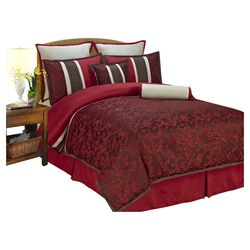 Autumn Blossom 8 Piece Queen Bed in a Bag Set in Red