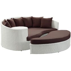 Taiji Daybed & Ottoman Set in White with Brown Cushions