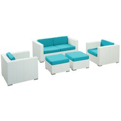 Malibu 5 Piece Seating Group in White with Turquoise Cushions