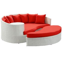 Taiji Daybed & Ottoman Set in White with Red Cushions