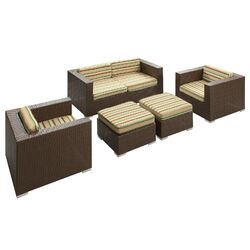 Malibu 5 Piece Seating Group in Chocolate with Multicolor Cushions