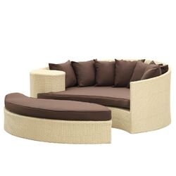 Taiji Daybed & Ottoman Set in Tan with Brown Cushions