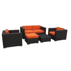Malibu 5 Piece Seating Group in Espresso with Orange Cushions