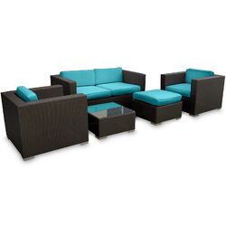 Malibu 5 Piece Seating Group in Espresso with Turquoise Cushions