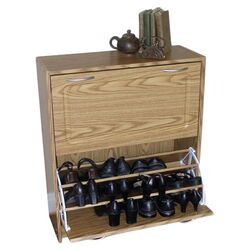 Storage and Organization Deluxe Double Shoe Cabinet in Oak