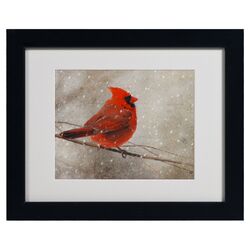 Cardinal in Winter Framed Art With Black Frame