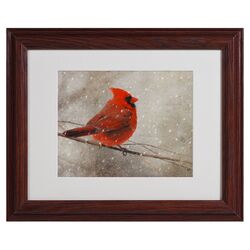 Cardinal in Winter Framed Art in Espresso