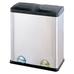 Two Compartment Step-On Bin in Black & Stainless Steel