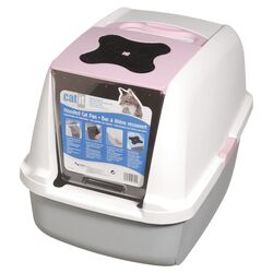 Catit Hooded Cat Litter Pan in White & Pink