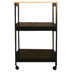 Cottage Microwave Cart with Butcher Block Top in Black