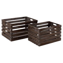 2 Piece Wood Wine Crate in Brown