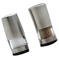 2 Piece Mini Salt & Pepper Shaker Set in Stainless Steel 2 Piece Mini Salt & Pepper Shaker Set in Stainless Steel