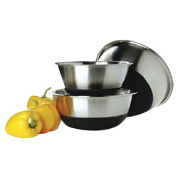 3 Piece Non Skid Bowl Set in Stainless Steel 3 Piece Non Skid Bowl Set in Stainless Steel
