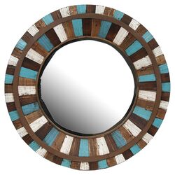 Round Reclaimed Wall Mirror in Brown