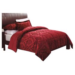 Damask Embossed 3 Piece Comforter Set in Red