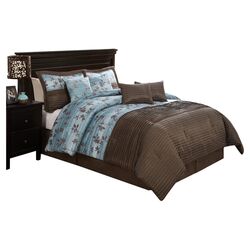 Pleat 8 Piece Comforter Set in Chocolate & Aqua